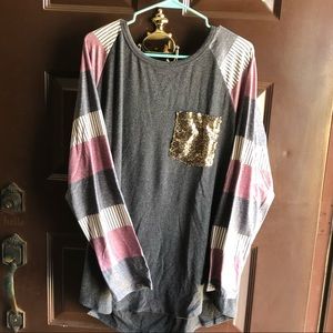 Raglan 2X Shirt - Stripe Sleeves / Sequin Pocket